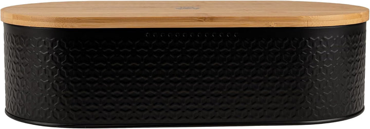 KARL HAUSMANN Brotkasten Schwarz mit Deckel aus Holz - Hält Brot länger frisch | Flache Brotbox zur