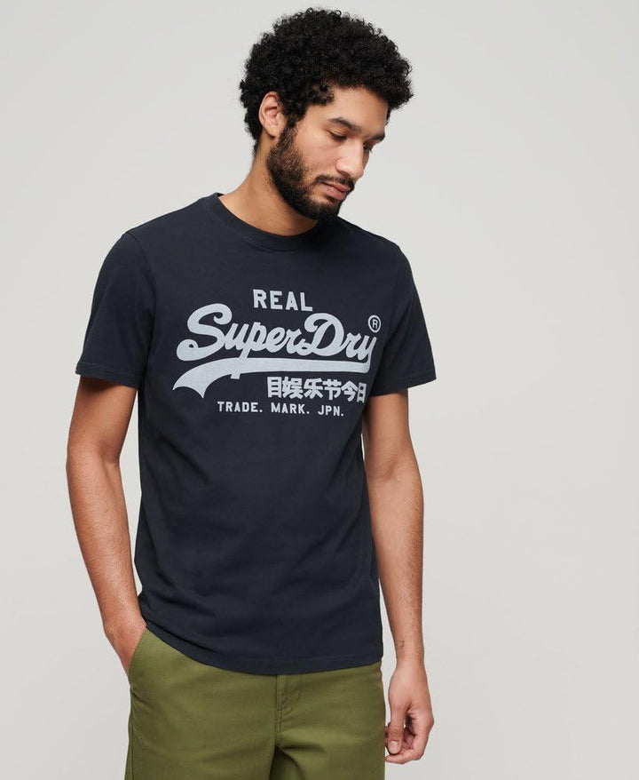 Superdry Herren Strukturiertes Vintage T-Shirt aus Bio-Baumwolle M Finster Marineblau, M Finster Mar