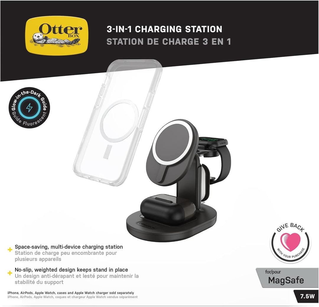 OtterBox kabellose 3 in 1 MagSafe Ladestation, Starke Magnetische Ausrichtung und Halt für MagSafe P