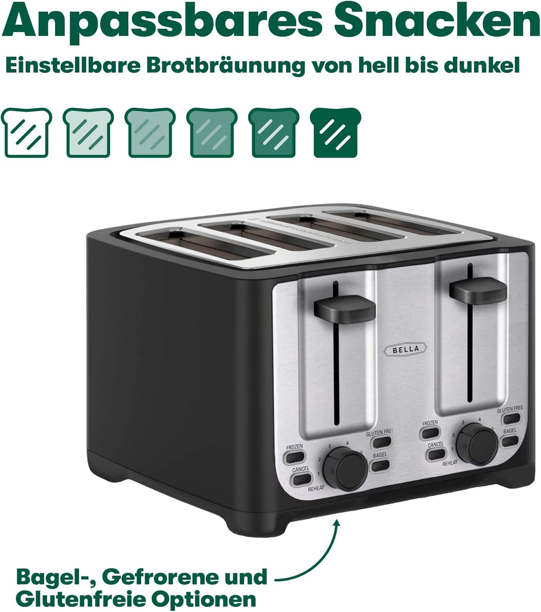 bella 4 Scheiben Toaster mit Automatischer Abschaltung, Extra Breite Schlitze und Abnehmbare Krümels