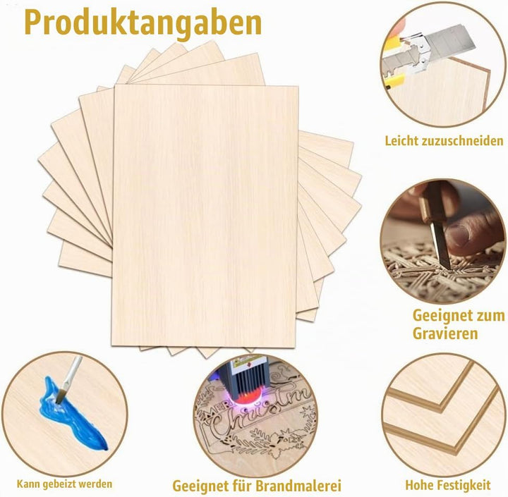 24Pcs Balsaholz Platten Sperrholz 300 x 200 x 2mm Lindensperrholz Holzplatten zum Basteln, Holzplatt