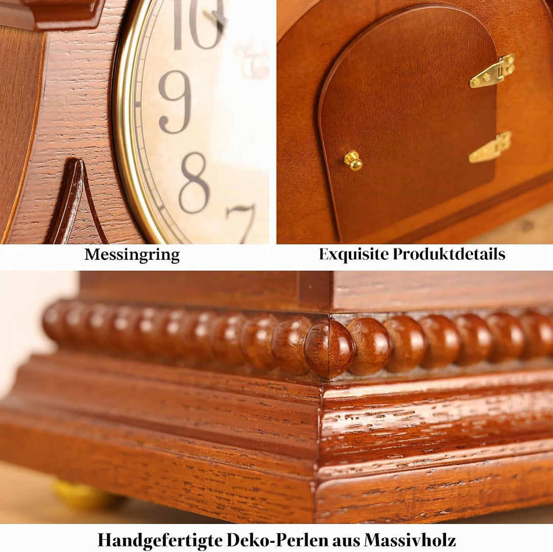 Elegante Kaminuhr im Antik-Stil – Standuhr aus Holz mit Viertelstunden- und Stundenschlag, batterieb
