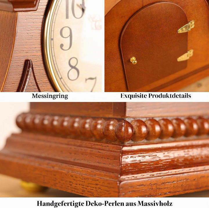 Elegante Kaminuhr im Antik-Stil – Standuhr aus Holz mit Viertelstunden- und Stundenschlag, batterieb