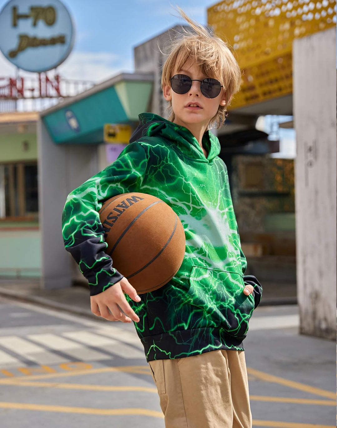 AIDEAONE Jungen Mädchen 3D Hoodie Kapuzenpullover Sweatshirt Mit Kapuze, Schwarz C23 5-6 Jahre