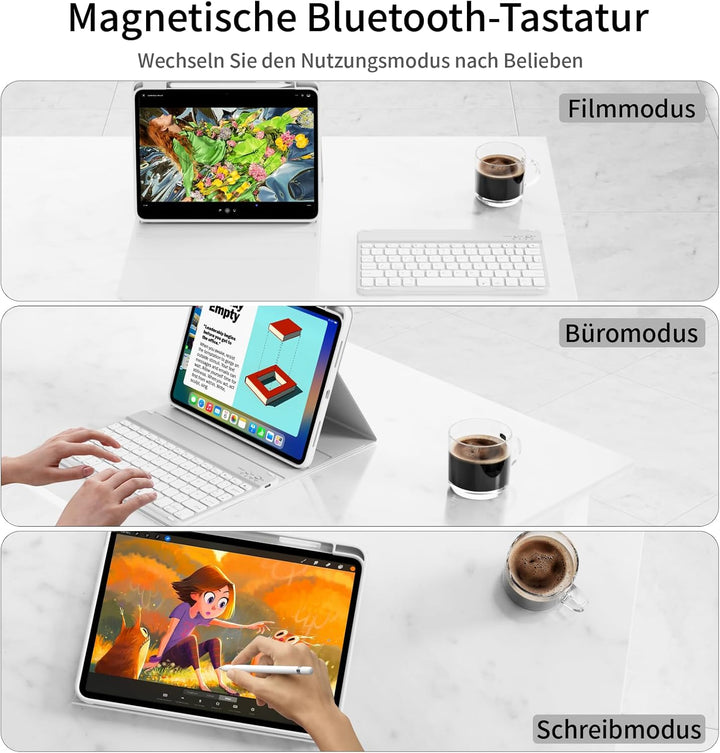Hülle mit Tastatur für iPad A16 11. / 10. Generation (11 Zoll 2025/10,9 Zoll 2022) mit Stifthalter,