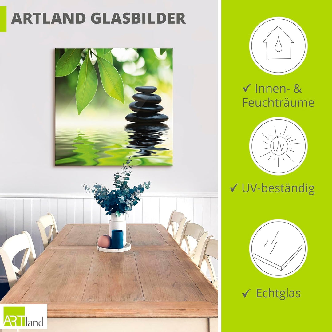 ARTland Glasbilder Wandbild Glas Bild einteilig 50x50 cm Quadratisch Asien Wellness Entspannung Spa