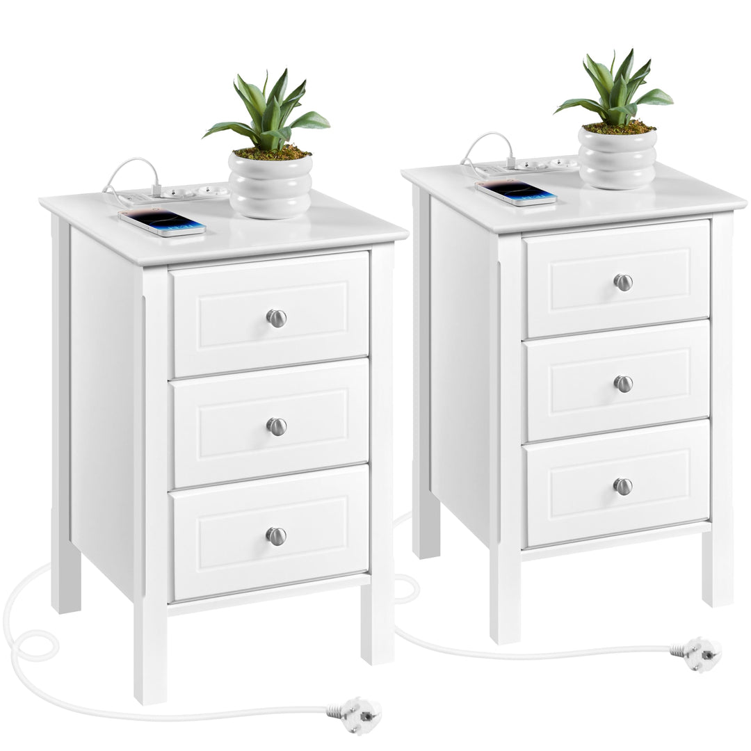Yaheetech Nachttisch 2er Set Nachtschrank mit Ladestation 3 Schubladen Beistelltisch Boxspringbett N