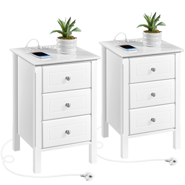 Yaheetech Nachttisch 2er Set Nachtschrank mit Ladestation 3 Schubladen Beistelltisch Boxspringbett N