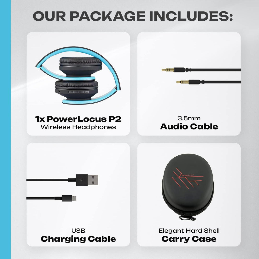 PowerLocus Kabellose Kopfhörer Over Ear, Kopfhörer Bluetooth mit Mikrofon, Faltbar, weiche Ohrpolste