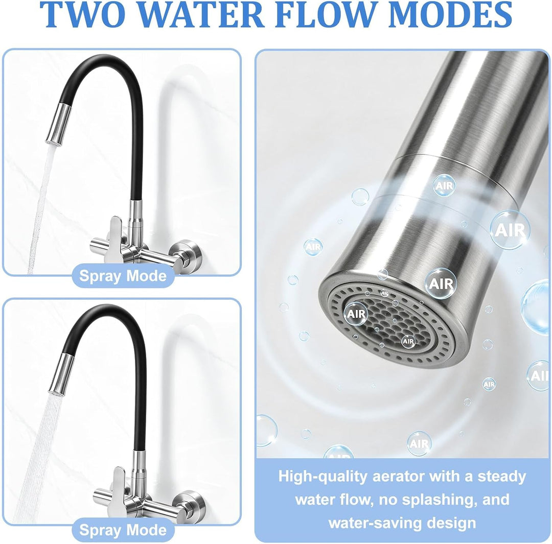 Wasserhahn Küche Flexibler Küchenarmatur Wandmontage Schwarz | Flexibler Küchenarmatur mit 2 Strahla