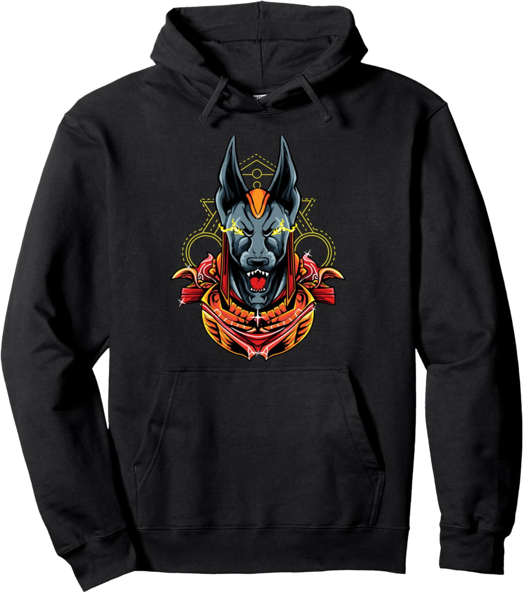 Ancient Egyptian Dog God Jackal Sacred Geometry Archaeology Pullover Hoodie