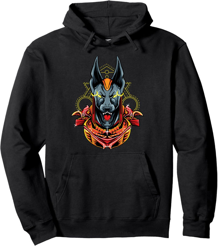 Ancient Egyptian Dog God Jackal Sacred Geometry Archaeology Pullover Hoodie