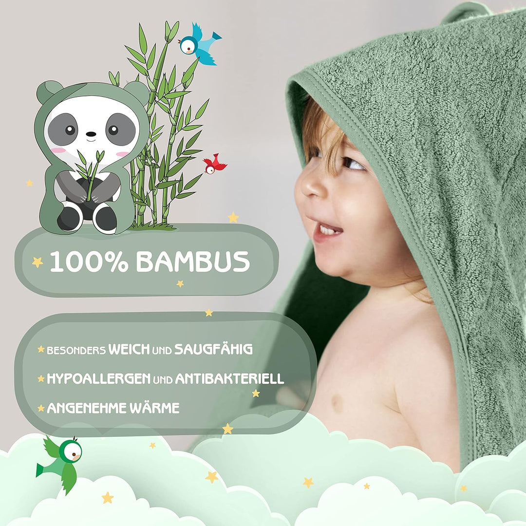 Kapuzenhandtuch Baby EXTRA dick, warm & weich | 75x75cm Babyhandtuch mit Kapuze (100% Bambus) | Baby