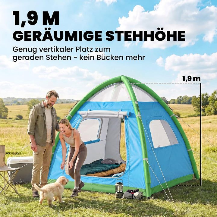 Outsunny Aufblasbares Zelt 3 Personen Schneller Aufbau Outdoor Camping Zelt mit Luftpumpe Meshfenste