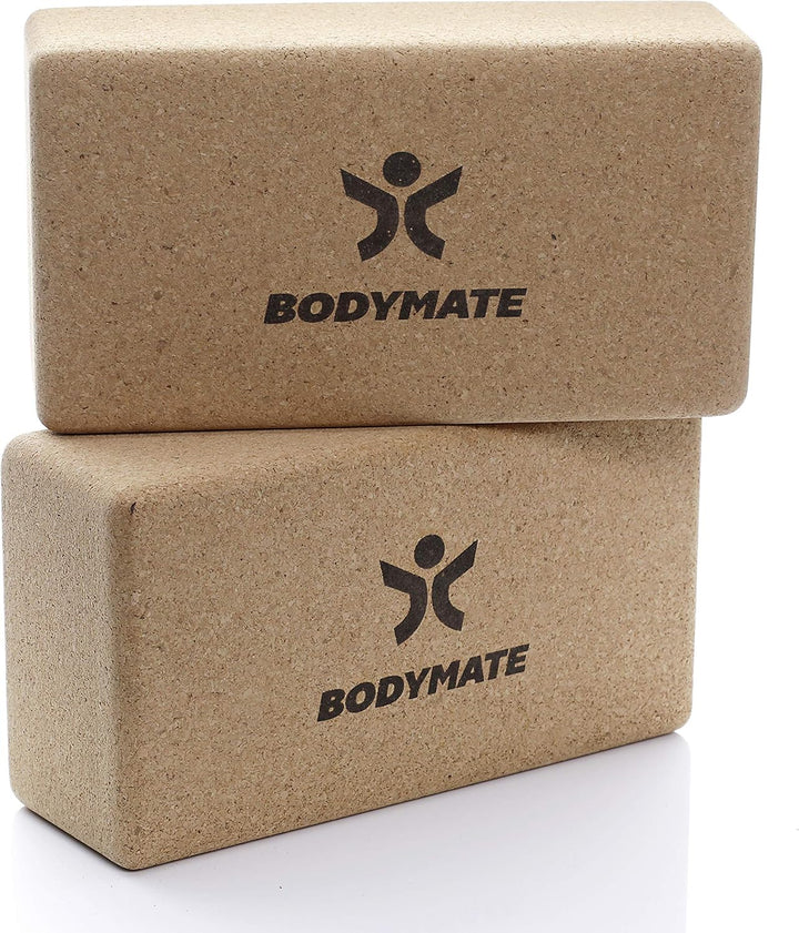 BODYMATE 2er Set Yoga Block aus Kork, Yogablöcke, Korkblock für Yoga, aus 100% ökologischem Kork, Tr