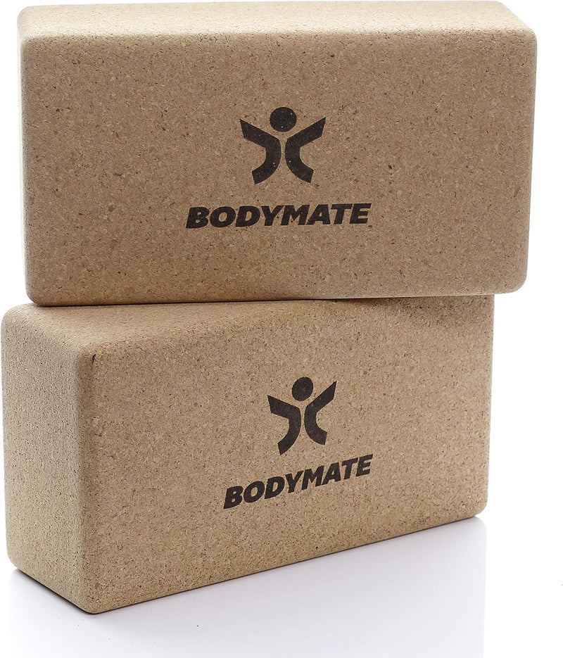 BODYMATE 2er Set Yoga Block aus Kork, Yogablöcke, Korkblock für Yoga, aus 100% ökologischem Kork, Tr