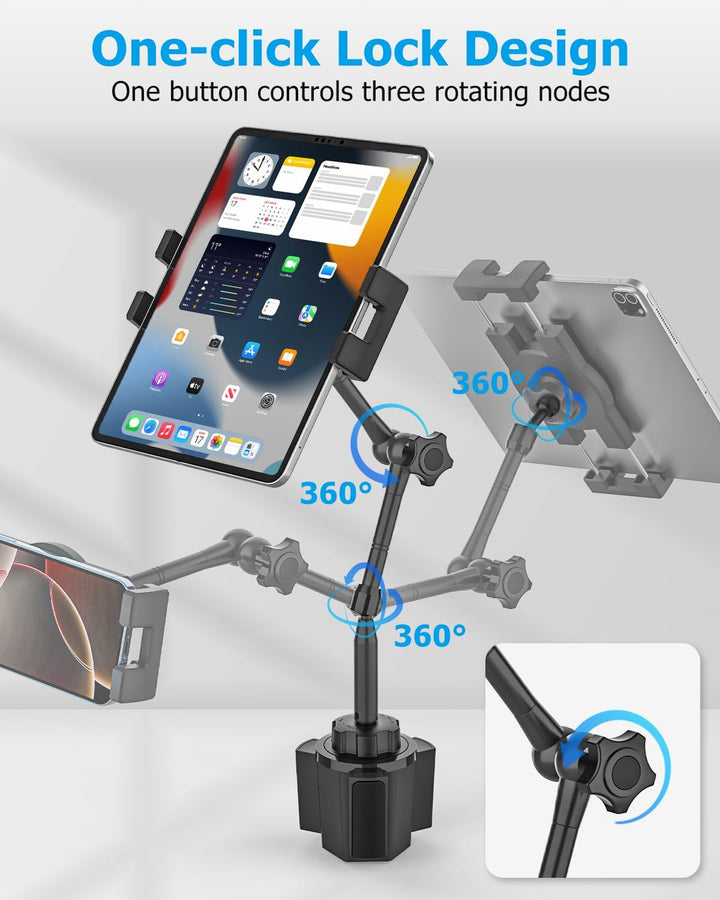Flexibel Tablet Halterung Getränkehalter Auto [Aluminium Verstellbarer Magic Arm] KFZ LWK Wohnmobil