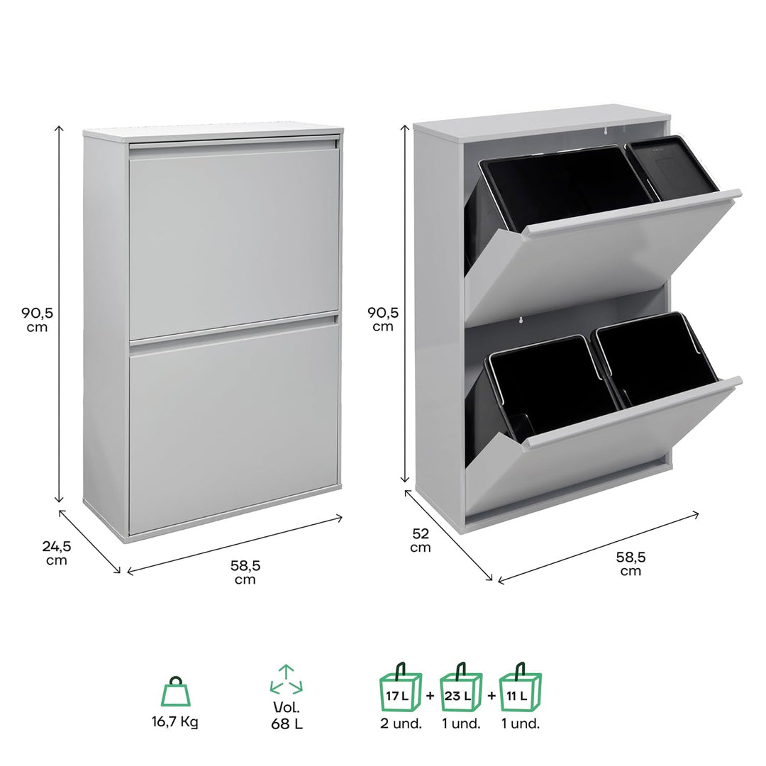 ARREGUI Basic CR602-B2 Mülltrennsystem aus Stahl | 4 Fächer Mülleimer für die Küche | 1 Extra Grosse