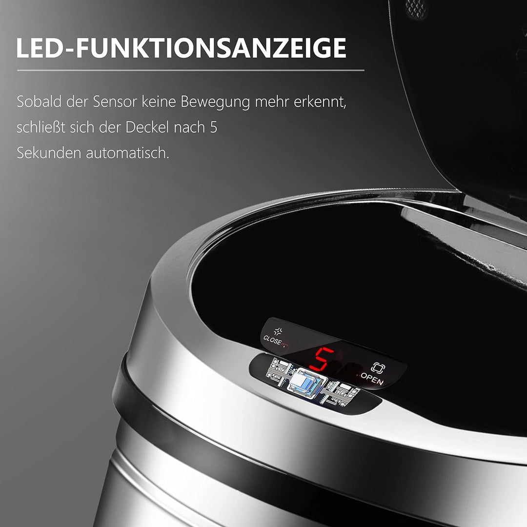 Ribelli Edelstahl Mülleimer - Abfalleimer mit Sensor - automatisches Öffnen und Schliessen - Klemmri