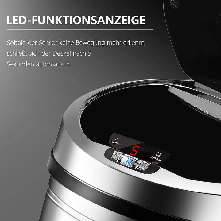 Ribelli Edelstahl Mülleimer - Abfalleimer mit Sensor - automatisches Öffnen und Schliessen - Klemmri