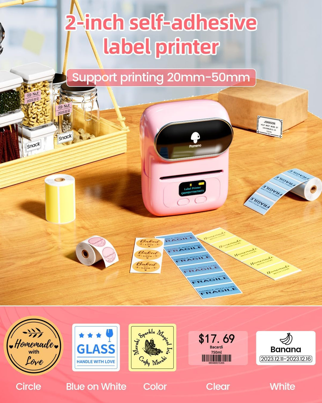 Phomemo M110 Bluetooth Etikettendrucker, Tragbarer Etikettiergerät Labeldrucker mit 3 Etikettenrolle