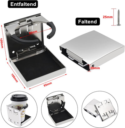 Geloo 2 Stück Universal Verstellbarer klappbarer Edelstahl-Getränkehalter, Getränkehalter für Boote,