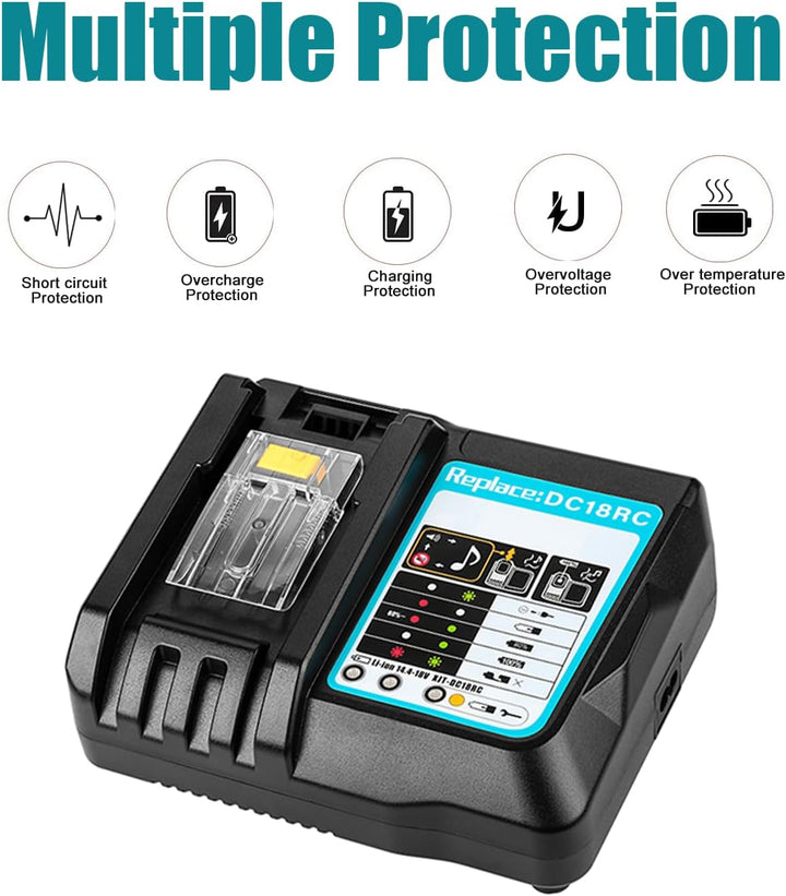DC18RC 6A Ladegerät für Makita Ladegerät 18V DC18RD DC18SF Kompatibel mit Makita Akku 14,4V-18V BL18