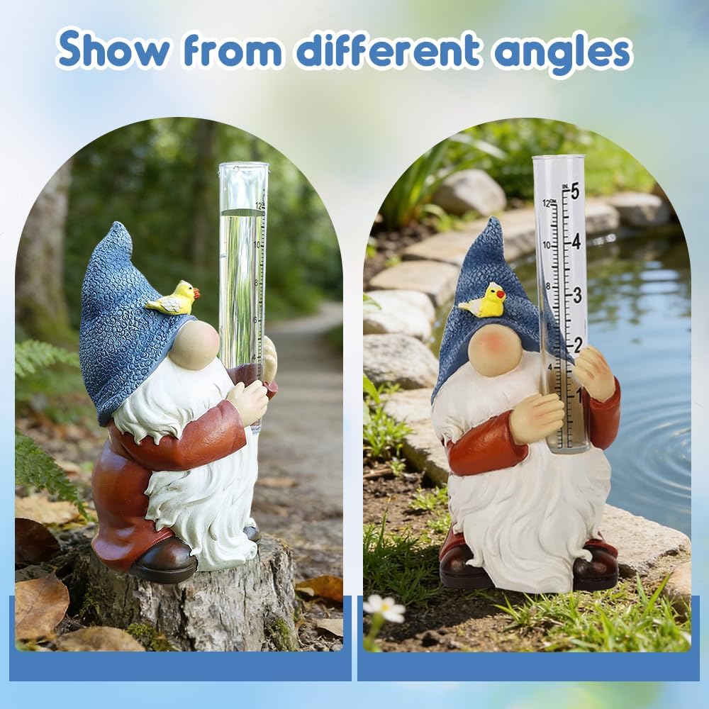 Regenmesser für Garten Frostsicher, Outdoor Regenmesser Glas Regenwassermesser, 8'' Gartenzwerg aus