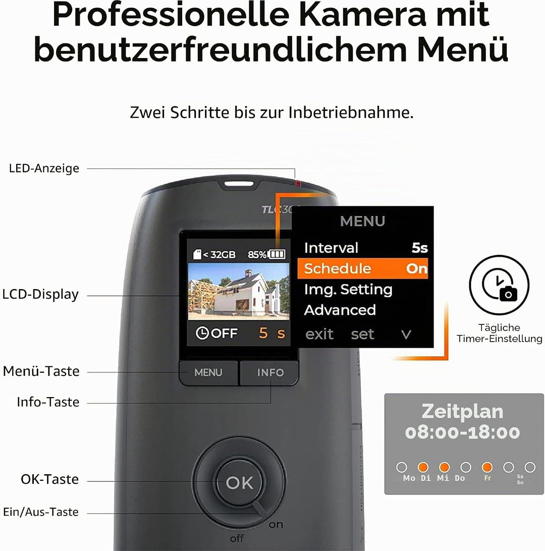 Brinno BCC300-C Video-Zeitraffer-Kit – TLC300 Time Lapse Kamer 1080P FHD HDR, IPS-LCD-Bildschirm, IP