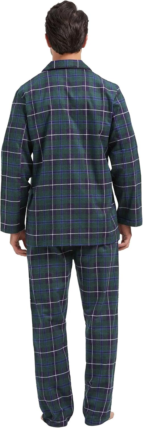 Amaxer Flanell Schlafanzug Herren 100% Baumwolle Pyjama mit Knopfleiste Set Lang Warmer Winter Schla