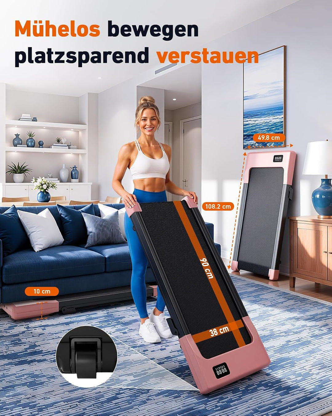 DeerRun Walking Pad mit 6% Steigung, Unter-Schreibtisch-Laufband für Home Office und Zuhause, Kompak