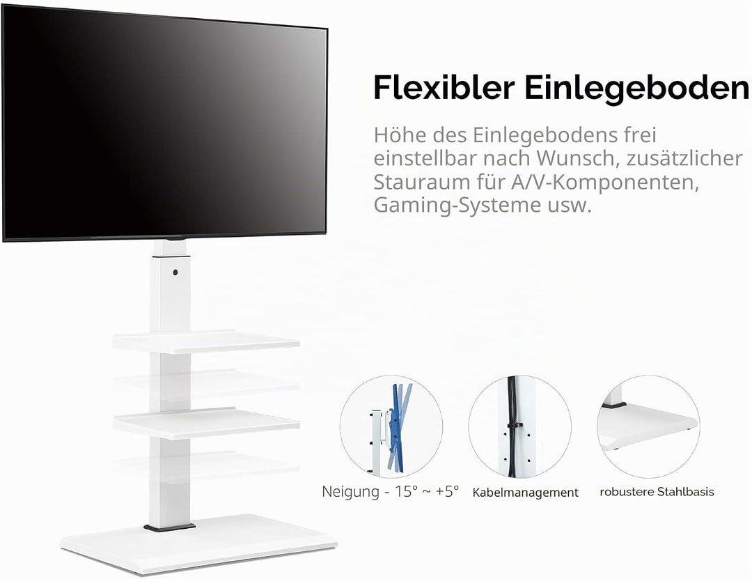 FITUEYES TV Ständer Weiss Serie-S 32-65 Zoll bis 40kg TV Halterung mit 3 Ablagen Fernsehständer in W