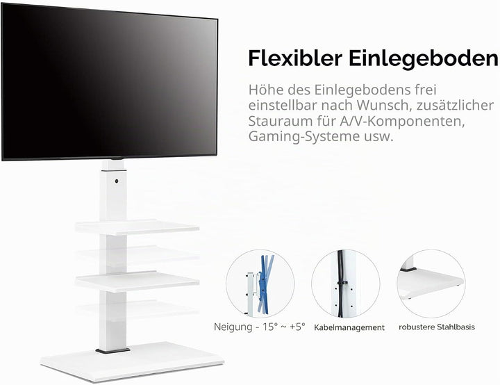 FITUEYES TV Ständer Weiss Serie-S 32-65 Zoll bis 40kg TV Halterung mit 3 Ablagen Fernsehständer in W