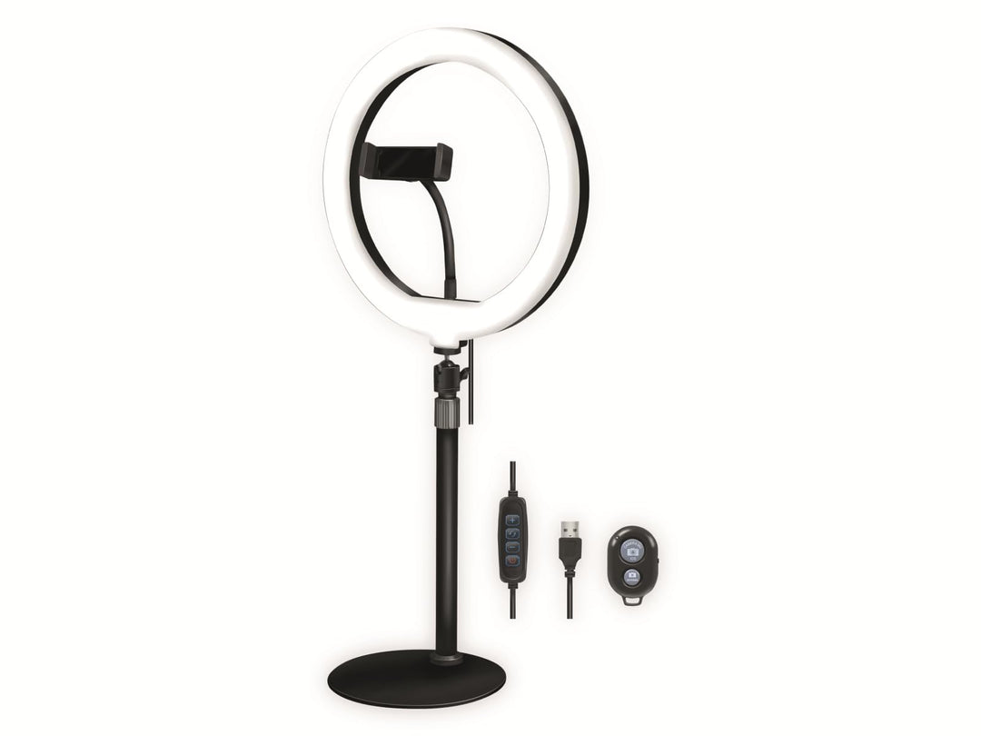LogiLink AA0152 - LED Ringlicht/Ring Light (Ø 25 cm) mit Smartphone Halterung, 3-Farbmodi (natürlich