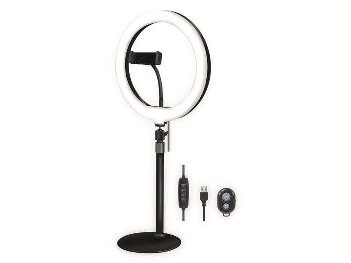 LogiLink AA0152 - LED Ringlicht/Ring Light (Ø 25 cm) mit Smartphone Halterung, 3-Farbmodi (natürlich