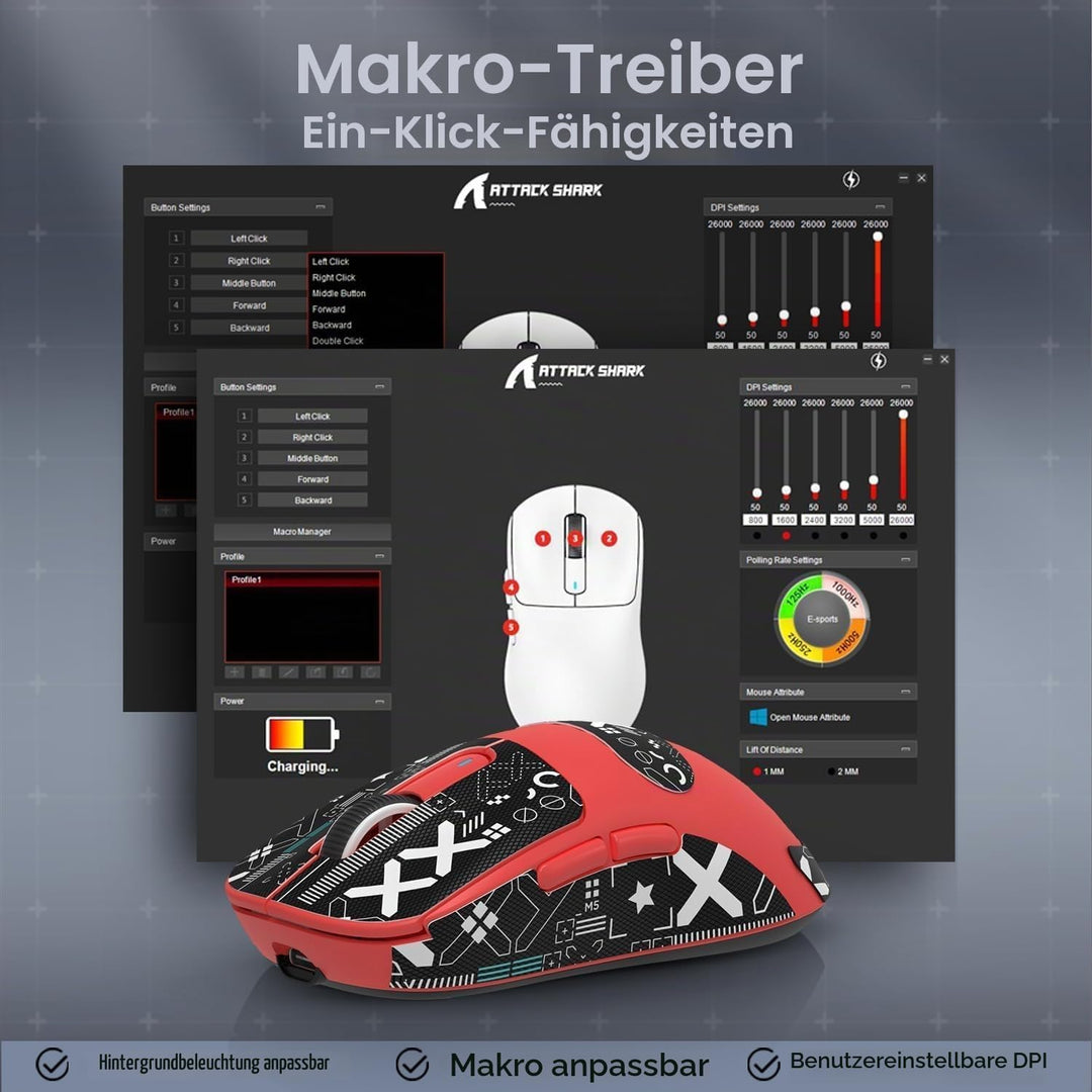 ATTACK SHARK X3 Pro 4K/8K Hz Maus, 49 g SUPERLEICHT, PixArt PAW3395 Gaming-Sensor, BT/2,4G kabellose