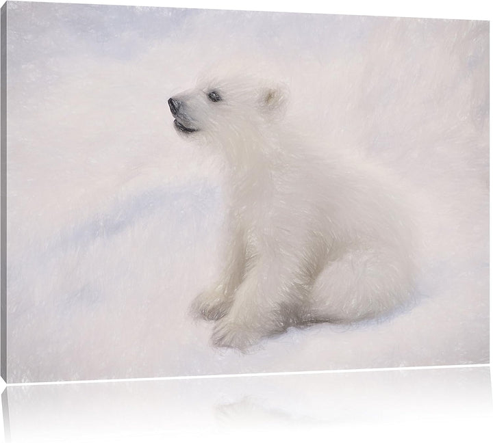 Pixxprint Eisbär Baby als Leinwandbild/Grösse: 100x70 / Wandbild/Kunstdruck/fertig bespannt, 100x70