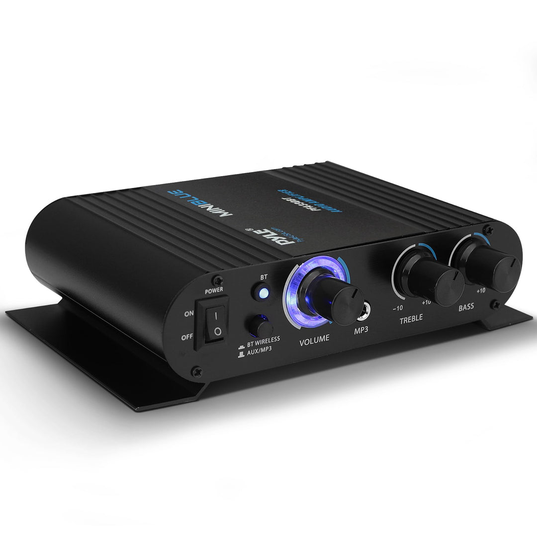 Pyle Mini Bluetooth Stereo Verstärker, 90W Audio Receiver mit 3 Eingänge, 2 Kanal, EQ Controls für d