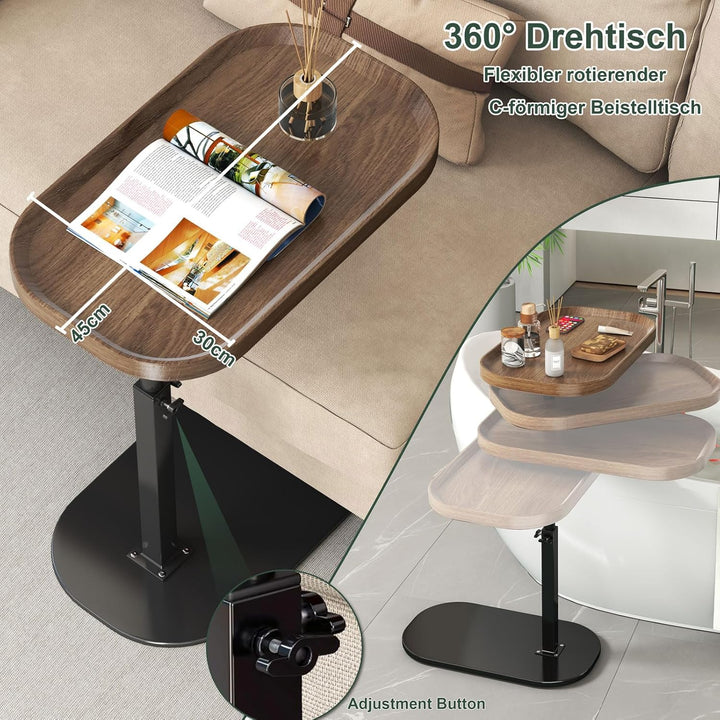 Beistelltisch C Form Höhenverstellbar, Klein Couch Beistelltisch, 360° Drehbarer C Form Beistelltisc