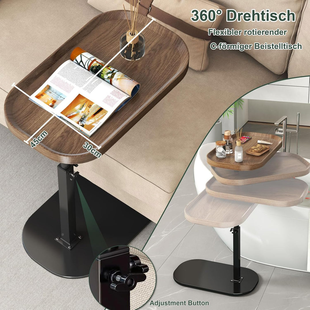 Beistelltisch C Form Höhenverstellbar, Klein Couch Beistelltisch, 360° Drehbarer C Form Beistelltisc