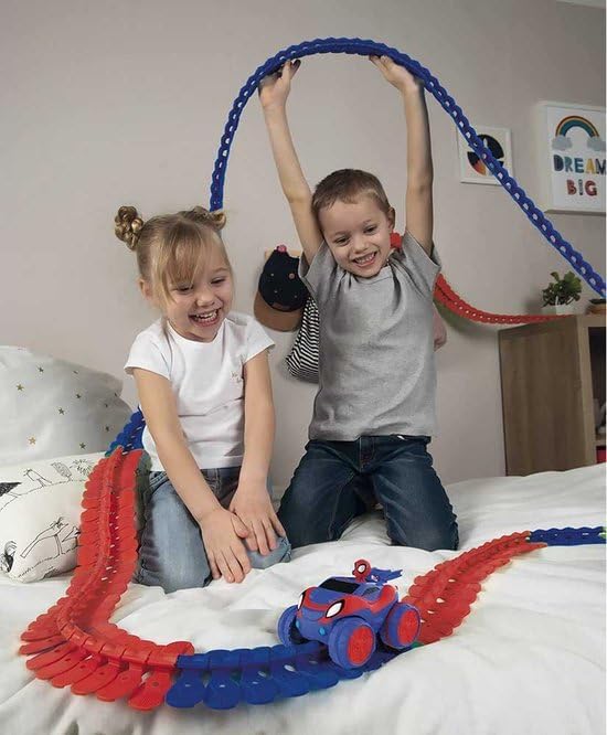 Smoby Toys - Spidey FleXtreme Rennbahn-Set (blau-rot) - flexible Kinder-Rennbahn inkl. 184 Schienent