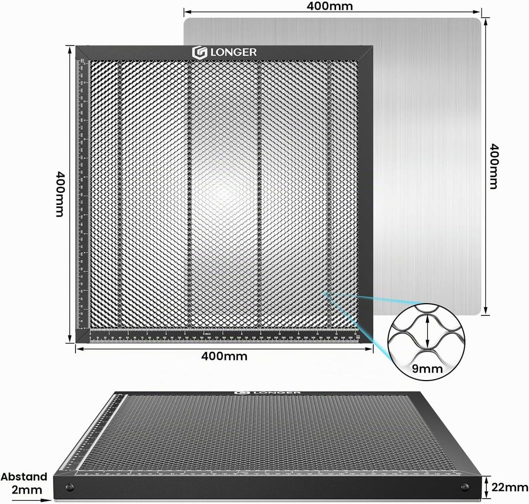 LONGER Honigwaben Arbeitsplatte 400x400mm - Aluminium Honeycomb Tisch für CO2/Laserdiode Laser Gravu