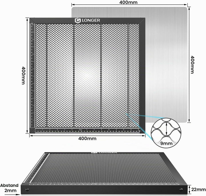 LONGER Honigwaben Arbeitsplatte 400x400mm - Aluminium Honeycomb Tisch für CO2/Laserdiode Laser Gravu