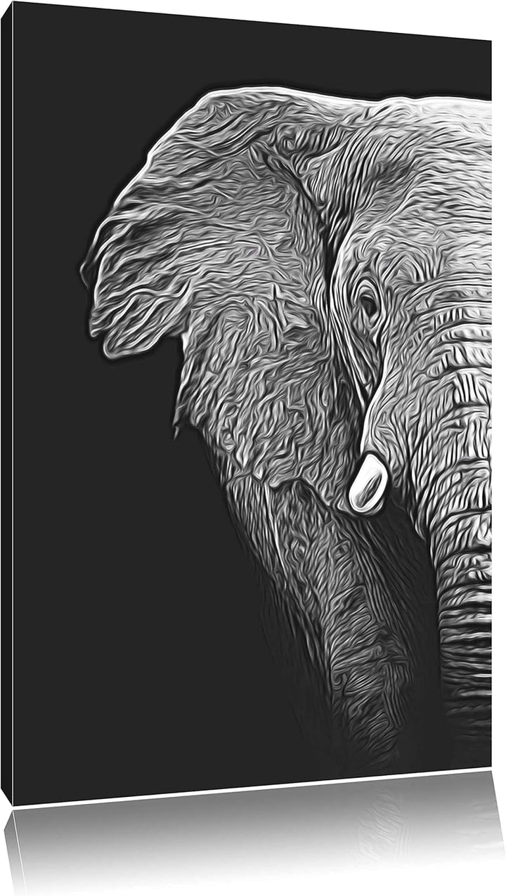 Dark Elefant Porträt Deluxe Format: 100x70 cm auf Leinwand, XXL riesige Bilder fertig gerahmt mit Ke