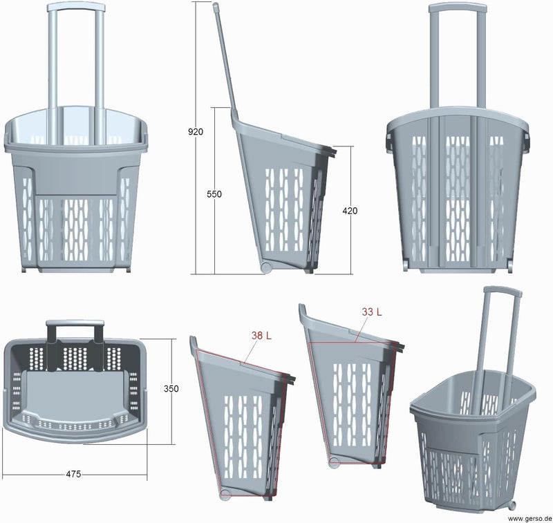 GERSO Einkaufstrolley 3er Pack Einkaufswagen Shopper 40 Liter Einkaufskorb mit Rollen (grün)