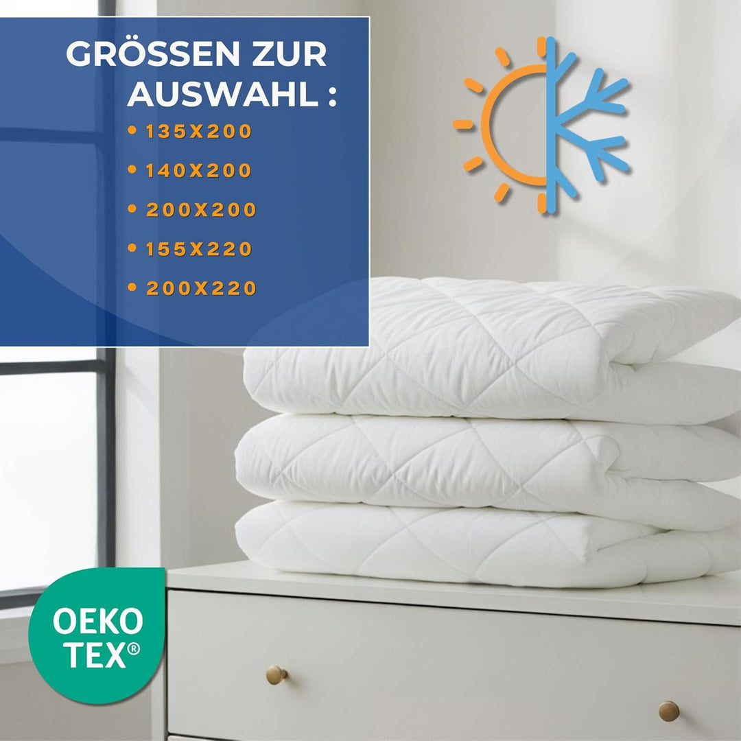 Bettdecke Ganzjahresdecke Steppdecke 135 x 200 cm - Schlafdecke warm Steppbettdecke Duvet weiss Set: