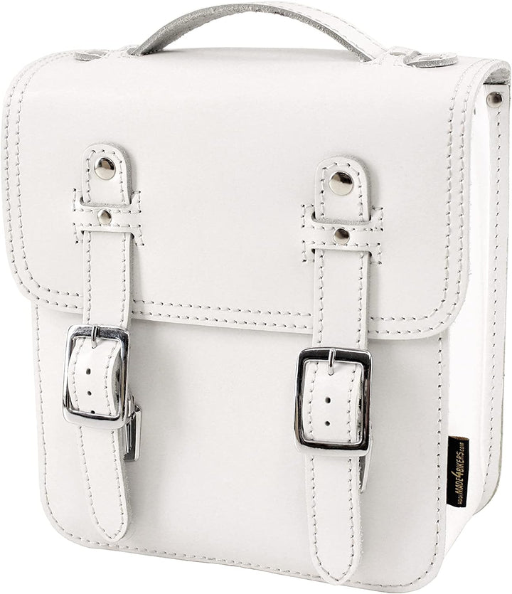 Kleine Leder Hecktasche mit Schnellverschluss Gepäckträger Tasche Packtasche Weiss passend für Simso