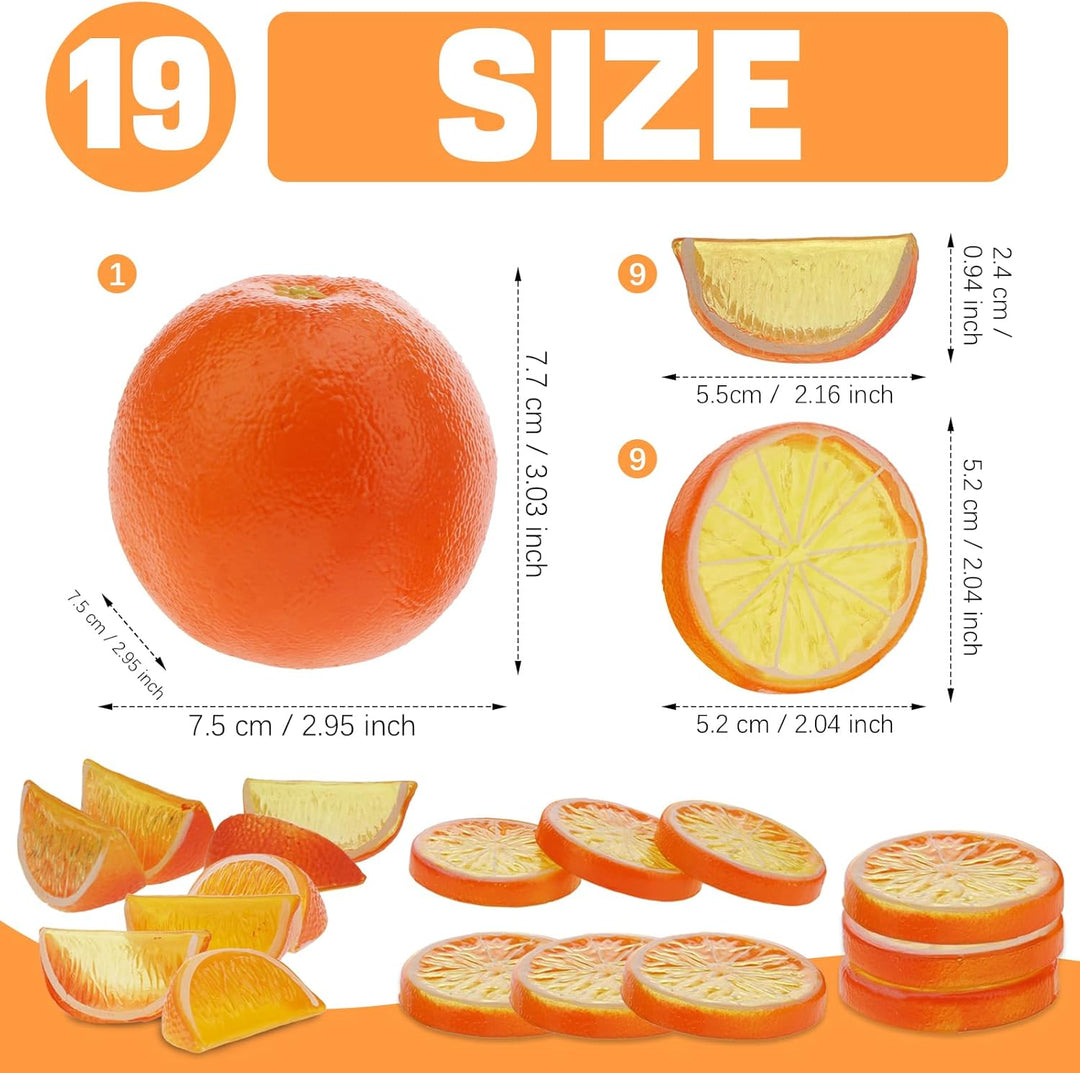 Woration 19 Stück künstliche Orange & Scheiben Blöcke Simulation Früchte Modell Realistische Orange