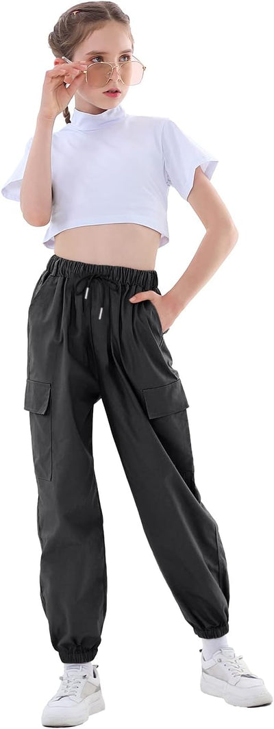 Rolanko Kinder Cargo Hose Elastische Taille Jogger Tanz Hose für Mädchen Streetwear Hip Hop, Eisen G