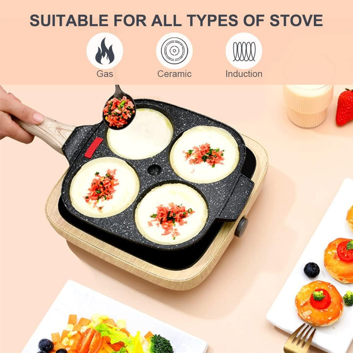 Bobikuke Spiegeleipfanne, Pancake Pfanne 4 Loch Augenpfanne Antihaft-Aluminium Pfanne für Frühstück